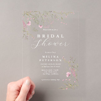 Invitations En Acrylique Elegant Pink Wild Floral Wedding
