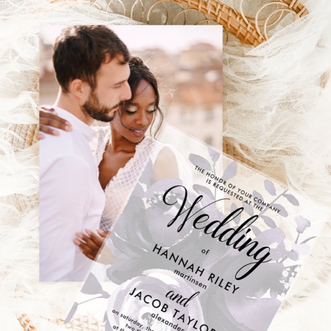 Invitations En Acrylique Elegant Purple Floral Calligraphy Wedding (Créateur téléchargé)