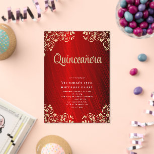 Invitations En Acrylique Elégant Red Gold Quinceañera 15ème anniversaire fê