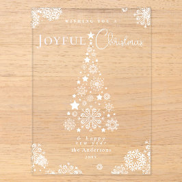 Invitations En Acrylique Élégant Red Joyeux sapin de Noël Snowflakes
