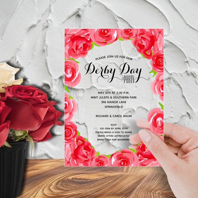 Invitations En Acrylique Élégant Red Roses Derby Party (Elegant red roses Derby party acrylic invitations - order clear or frosted)
