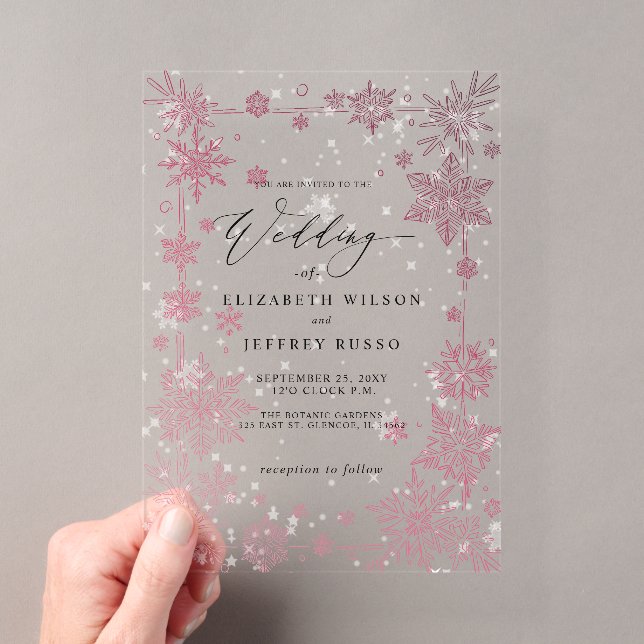 Invitations En Acrylique Elegant Red snowflakes Winter Wedding (In situ (ordinateur de poche))