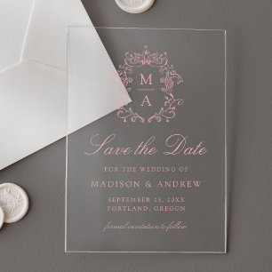 Invitations En Acrylique Élégant Rose Chinoiserie Mariage Enregistrer la da