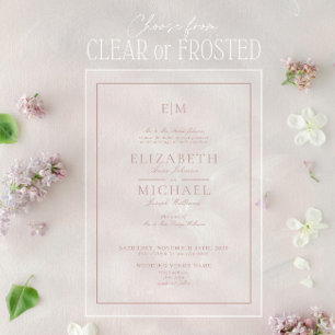 Invitations En Acrylique Élégant Rose Poussiéreux Monogramme Classique de M