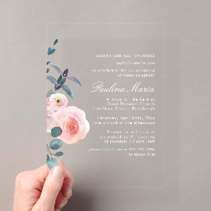 Invitations En Acrylique Élégant rose rose pâle Quinceañera