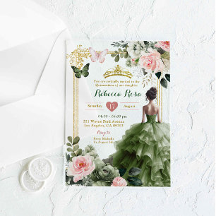 Invitations En Acrylique Élégant rose rose rose rose Sage vert Quinceañera