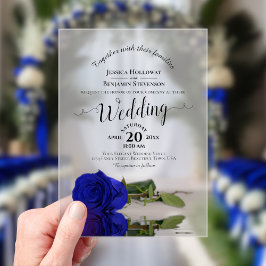 Invitations En Acrylique Élégant Rose Royal Blue Lacy Calligraphy Mariage