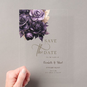 Invitations En Acrylique Élégant Roses Violet foncé Enregistrer La Date