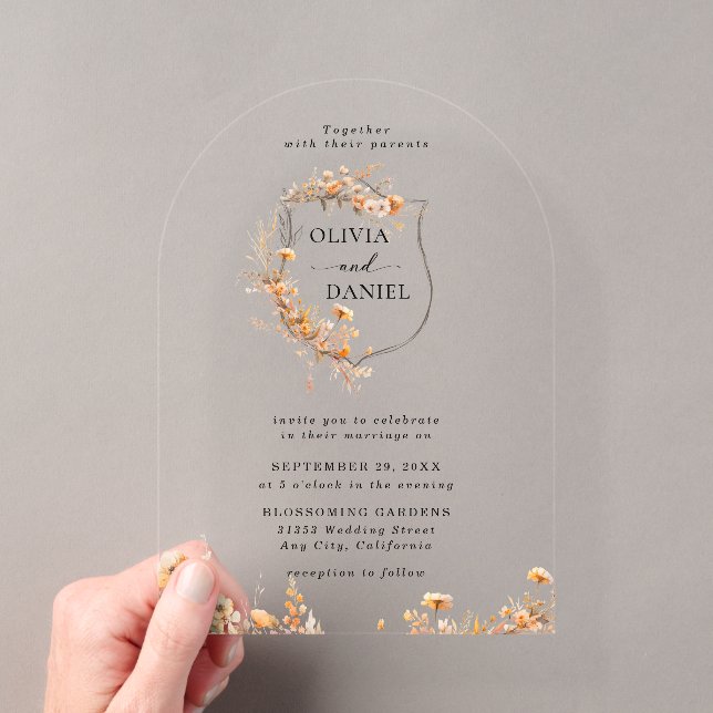 Invitations En Acrylique Elégant Rustic Whimsical Fleur sauvage Mariage (In situ (ordinateur de poche))