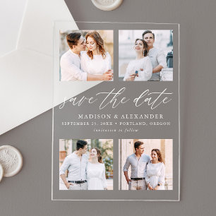 Invitations En Acrylique Élégant Script 4 Photo Mariage Enregistrer la Date