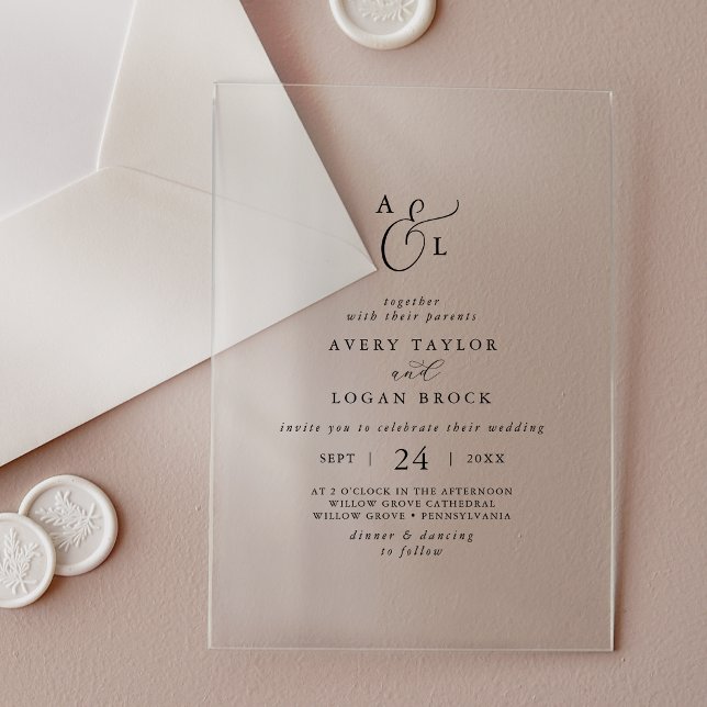 Invitations En Acrylique Élégant Script Boho Simple Monogramme Mariage mode (Elegant Script Boho Simple Monogram Modern Wedding Acrylic Invitations)