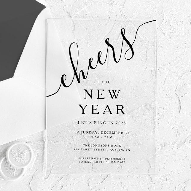 Invitations En Acrylique Élégant Script New Year's Eve Party (Elegant Script New Year's Eve Party Acrylic Invitations)