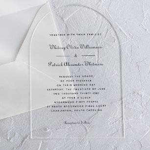 Invitations En Acrylique Élégant Script noir blanc Formal Mariage classique