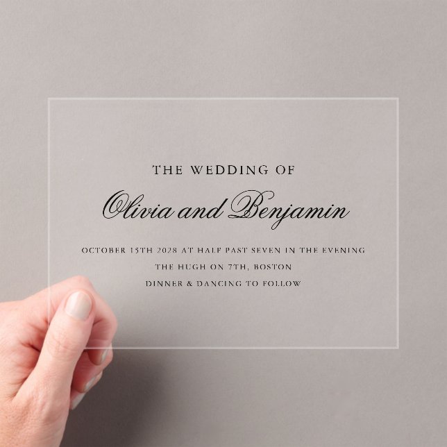 Invitations En Acrylique Élégant script noir minimal Mariage formel (In situ (ordinateur de poche))