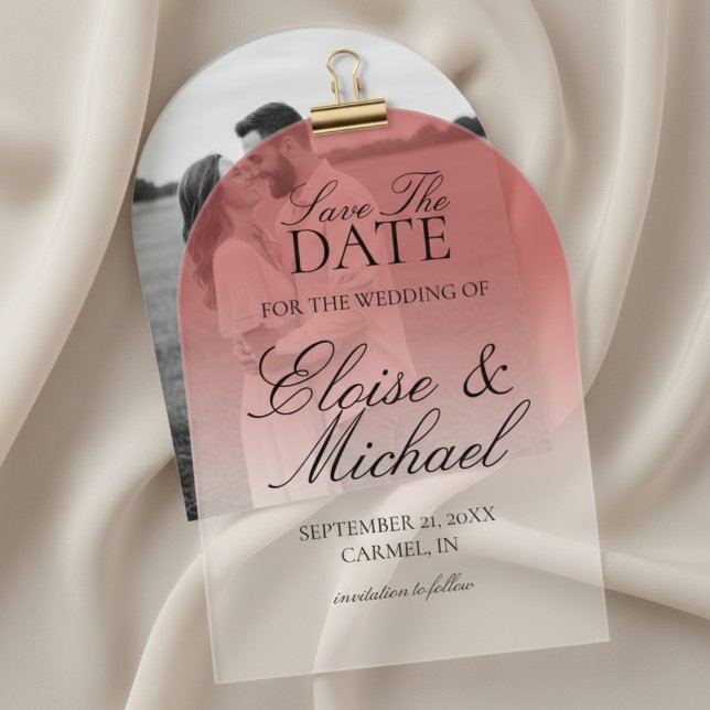 Invitations En Acrylique Élégant Script Rose Gradient Mariage Enregistrer L (Invite guests to mark their calendars with this Elegant Script Gradient Wedding Acrylic Invitation!)