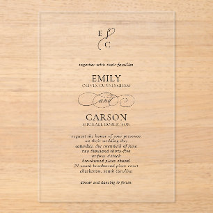 Invitations En Acrylique Élégant Script Simple Monogramme Logo Mariage mode