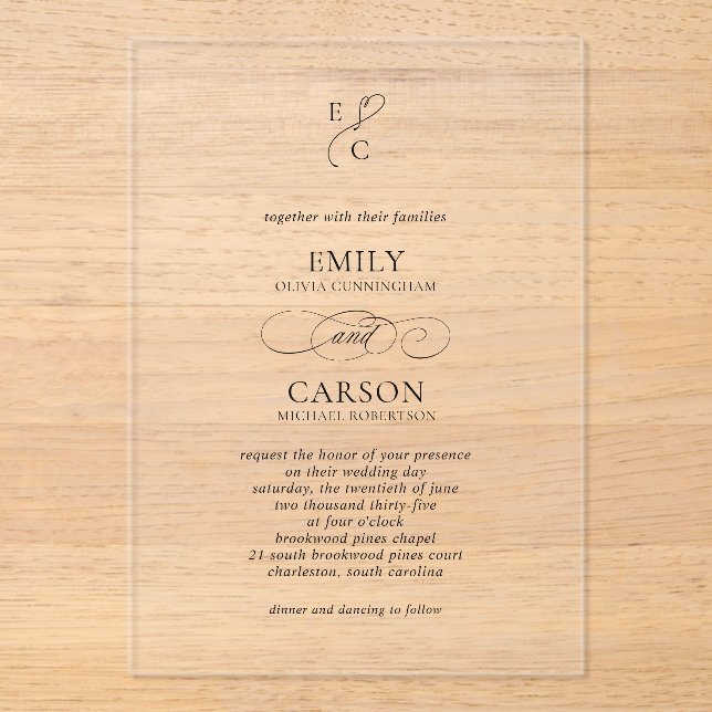 Invitations En Acrylique Élégant Script Simple Monogramme Logo Mariage mode (Recto)
