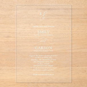 Invitations En Acrylique Élégant Script Simple Monogramme Mariage moderne
