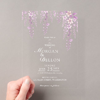Invitations En Acrylique Elegant Soft Blush Lavender Floral Wedding
