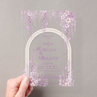 Invitations En Acrylique Elegant Soft Blush Lavender Floral Wedding