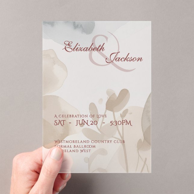 Invitations En Acrylique Elegant Soft Romantic Botanical Script Wedding  (In situ (ordinateur de poche))