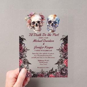 Invitations En Acrylique élégant squelette floral gothique halloween mariag