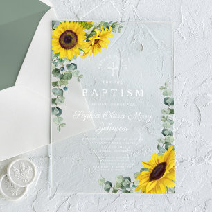 Invitations En Acrylique Élégant tournesol Eucalyptus Girl Baptism
