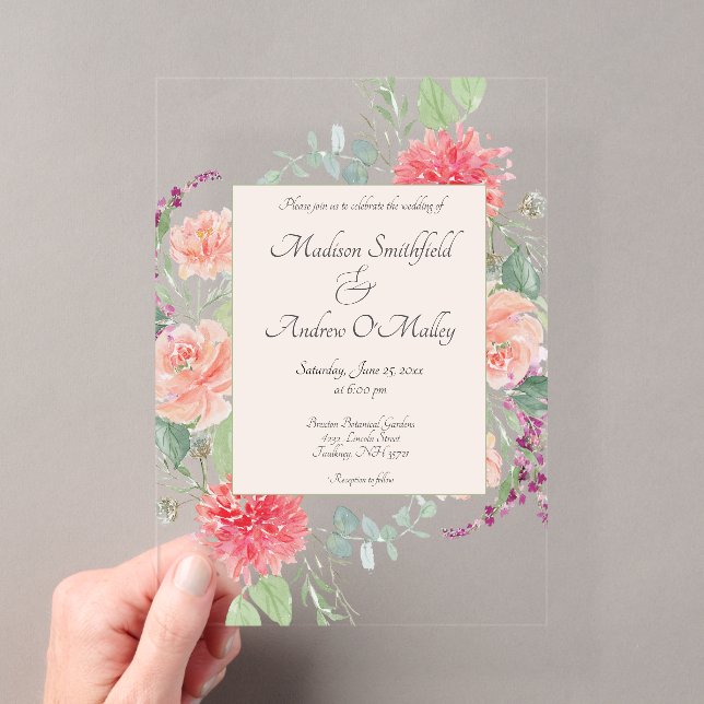 Invitations En Acrylique Elegant  Watercolor Floral Bouquet  (In situ (ordinateur de poche))