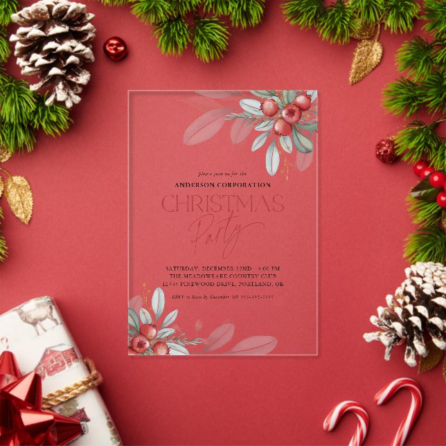 Invitations En Acrylique Elegant Winter Greenery Office Christmas Party (Insitu (vacances))