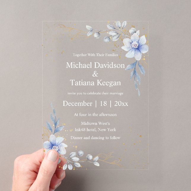Invitations En Acrylique élégante aquarelle bleu foncé mariage (In situ (ordinateur de poche))