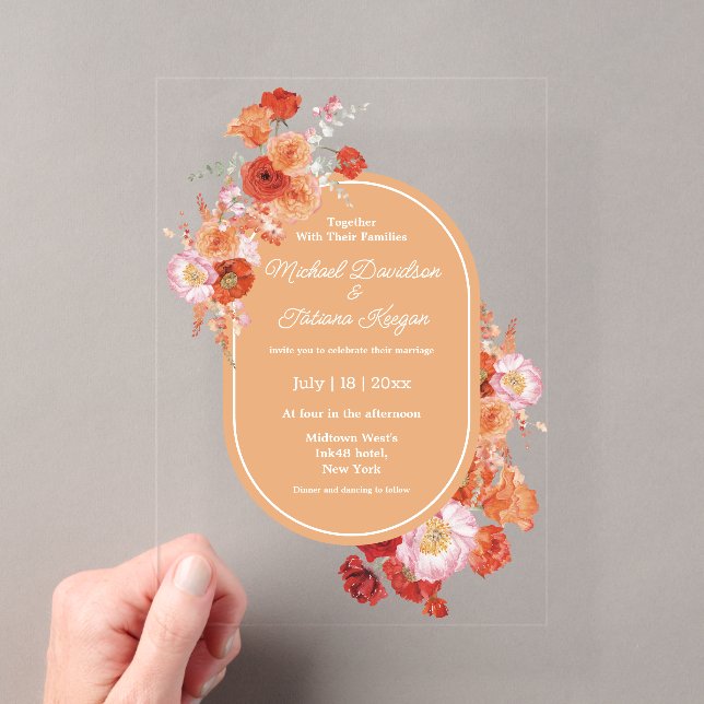 Invitations En Acrylique élégante aquarelle botanique rouge brun mariage (In situ (ordinateur de poche))