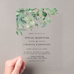 Invitations En Acrylique Elégante aquarelle Eucalyptus Mariage vert