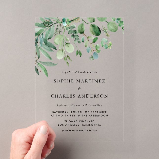 Invitations En Acrylique Elégante aquarelle Eucalyptus Mariage vert (In situ (ordinateur de poche))