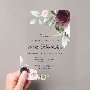 Invitations En Acrylique Elégante aquarelle florale 100e anniversaire
