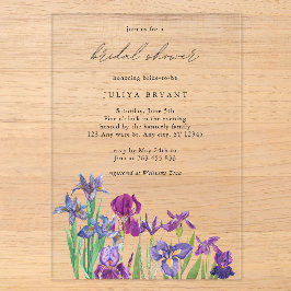 Invitations En Acrylique Elégante aquarelle Iris fleur nuptiale douche