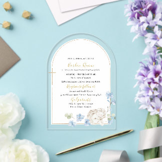 Invitations En Acrylique Elégante aquarelle moderne Baptême d'ange Bleu