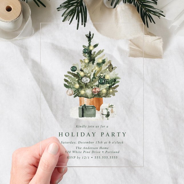 Invitations En Acrylique Elégante aquarelle Noël Arbre de Noël Fête (Créateur téléchargé)