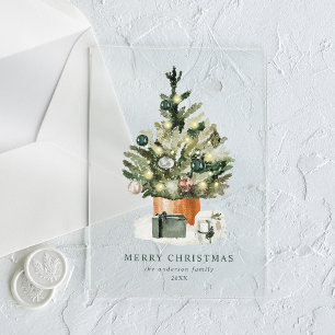 Invitations En Acrylique Elégante aquarelle Noël Arbre vacances