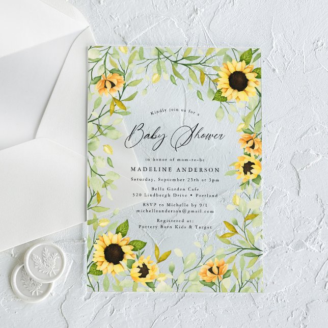 Invitations En Acrylique Elégante aquarelle tournesols et verdure (Créateur téléchargé)