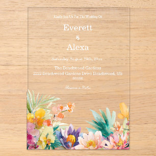 Invitations En Acrylique Elégante aquarelle tropicale Mariage floral