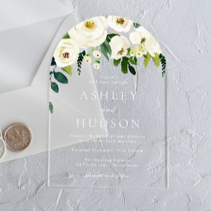 Invitations En Acrylique Elégante Arche Mariage Botanique Blanche