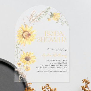 Invitations En Acrylique Élégante Baby Shower Bohème aux Tournesols Botaniq