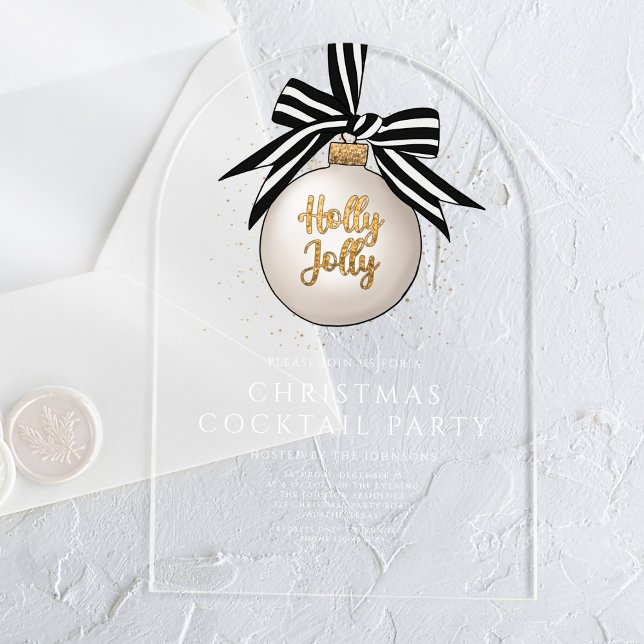 Invitations En Acrylique Élégante Black White Gold Cocktail Party (Elegant Black White Gold Christmas Cocktail Party Acrylic Invitations)