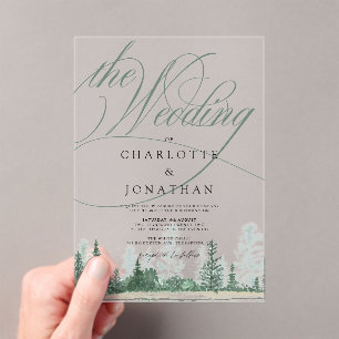 Invitations En Acrylique Élégante calligraphie Mariage forestier rustique