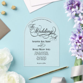 Invitations En Acrylique Élégante calligraphie noire Texte Clair Mariage
