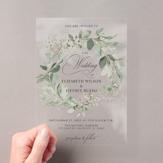 Invitations En Acrylique Élégante calligraphie Verdure Eucalyptus Mariage (In situ (ordinateur de poche))