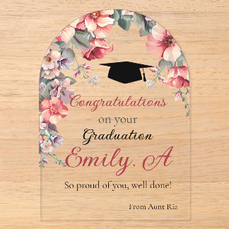 Invitations En Acrylique Élégante carte de graduation florale - Personnalis