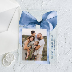 Invitations En Acrylique Elégante carte de vacances photo Bow couleur Bleue