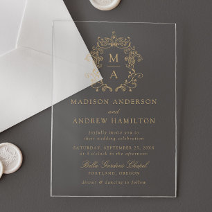 Invitations En Acrylique Elégante Chinoiserie Gold Victorian Floral Mariage