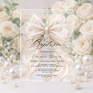Invitations En Acrylique Élégante Cocotte Perle Arc Baptême